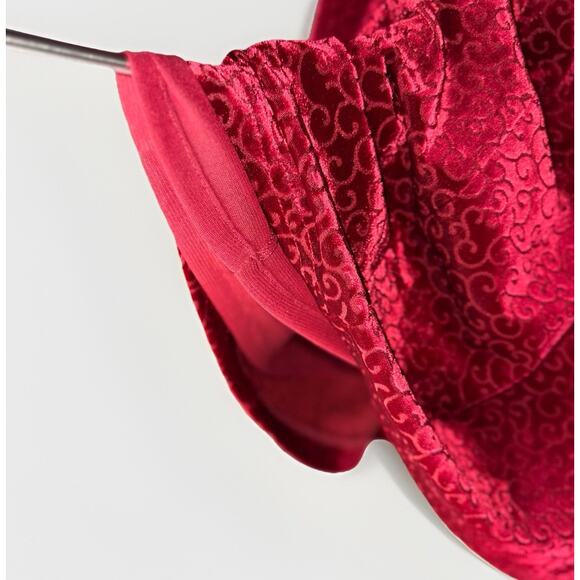 Burgundy Red MD Velvet Burnout Swirl V Neck Sleeved Wrap Dress Holiday Romance - Picture 4 of 6